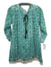 Sur La Vague Size One Size Blue & Green Cotton Floral Round Split Neck Tunic Top Blue & Green / One Size