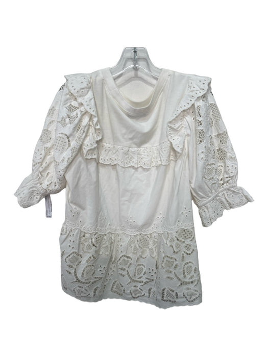 Sea New York Size M White Cotton Round Neck Eyelet Lace 1/2 Puff Sleeve Top White / M