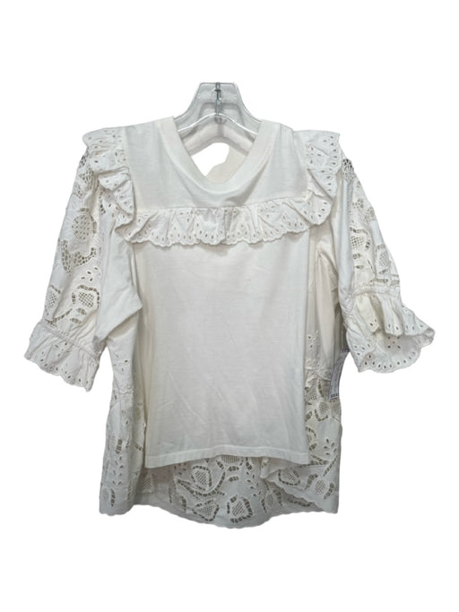 Sea New York Size M White Cotton Round Neck Eyelet Lace 1/2 Puff Sleeve Top White / M