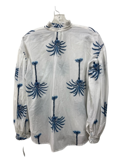 Alix of Bohemia Size XS White & Blue Cotton Long puff sleeve Tropical Top White & Blue / XS