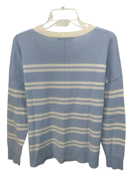 Lusso Cloud Size M Light blue & white Cashmere Rib Knit Crew Neck Sweater Light blue & white / M