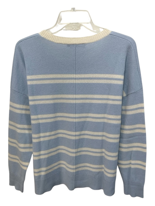Lusso Cloud Size M Light blue & white Cashmere Rib Knit Crew Neck Sweater Light blue & white / M