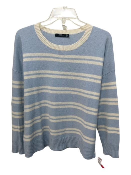 Lusso Cloud Size M Light blue & white Cashmere Rib Knit Crew Neck Sweater Light blue & white / M