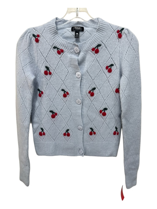 Aqua Size S Blue, Green, Red Cashmere Long Sleeve Cherries Button Front Sweater Blue, Green, Red / S