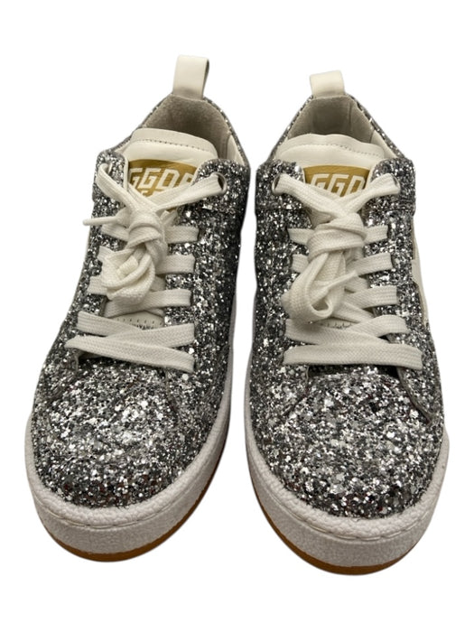 Golden Goose Shoe Size 37 Silver & White Leather Upper Glitter Star Sneakers Silver & White / 37