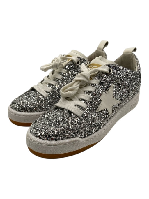 Golden Goose Shoe Size 37 Silver & White Leather Upper Glitter Star Sneakers Silver & White / 37