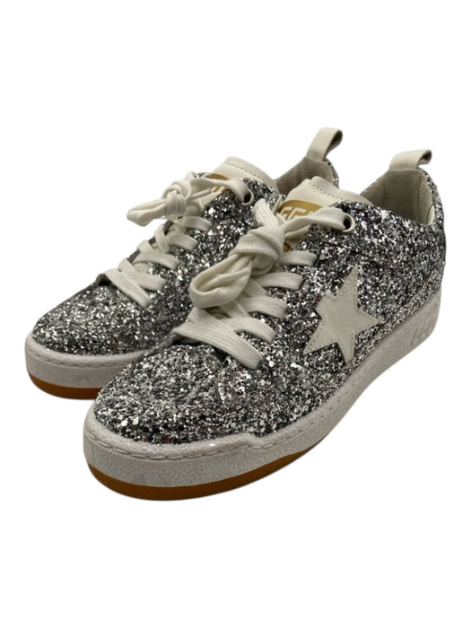 Golden Goose Shoe Size 37 Silver & White Leather Upper Glitter Star Sneakers Silver & White / 37