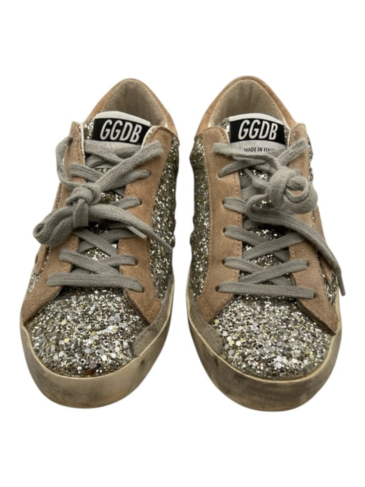 Golden Goose Shoe Size 37 Silver & Beige Leather Upper Glitter Star Sneakers Silver & Beige / 37