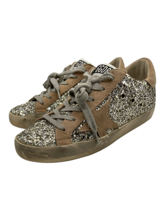 Golden Goose Shoe Size 37 Silver & Beige Leather Upper Glitter Star Sneakers Silver & Beige / 37