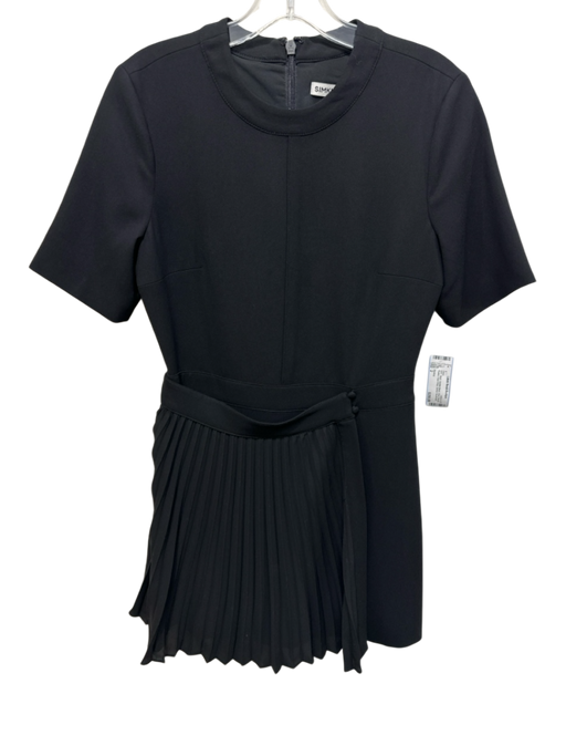 Simkhai Size 2 Black Acetate Blend Short Sleeve Pleated Faux Wrap Darted Dress Black / 2