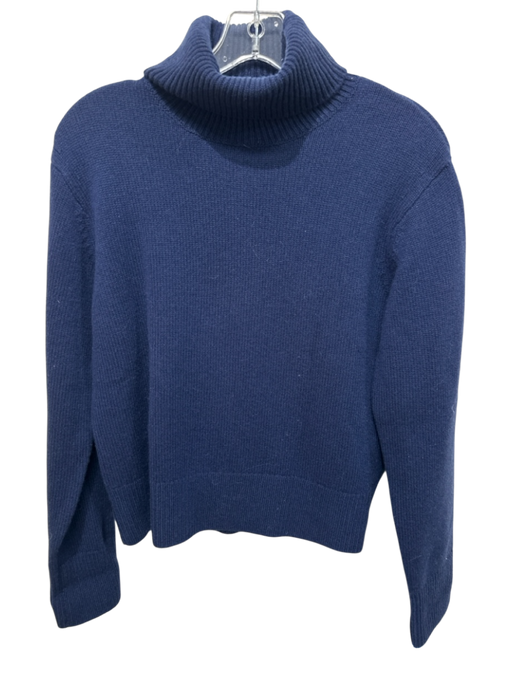 Frame Size Small Navy Blue Cashmere Long Sleeve Knit Ribbed Turtle Neck Sweater Navy Blue / Small