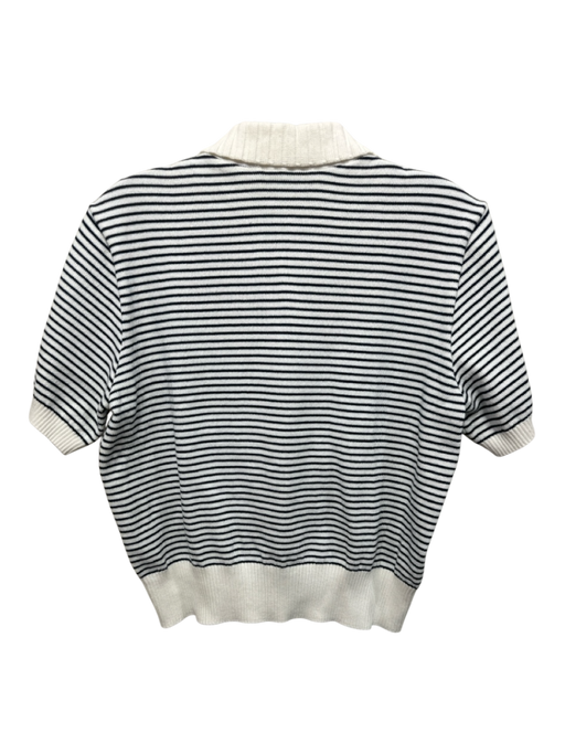 Frame Size Large Cream & Black Cotton Short Sleeve Striped Ribbed Polo Top Cream & Black / Large