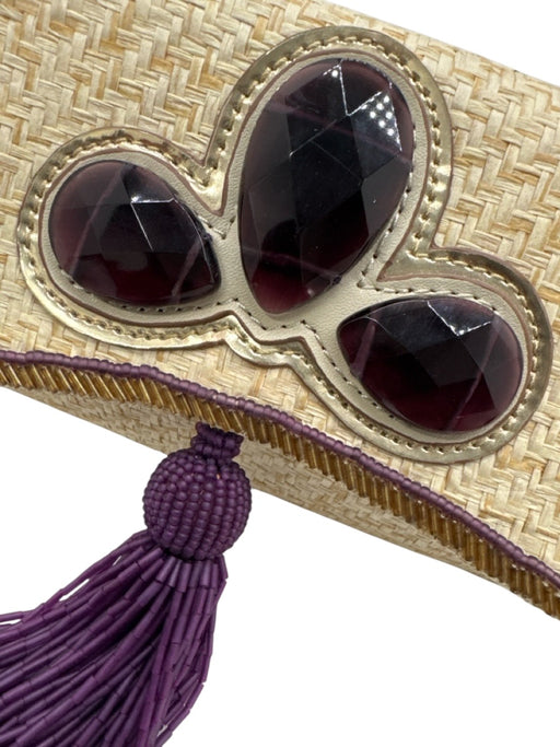 Anya Hindmarch Beige & Purple Raffia Beads Woven Tassel Clutch Bag Beige & Purple / Mini