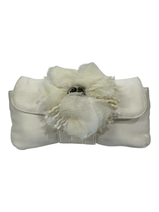 Lanvin Cream Silk Flap Flower Mirror Attachment Clutch Bag Cream / Mini