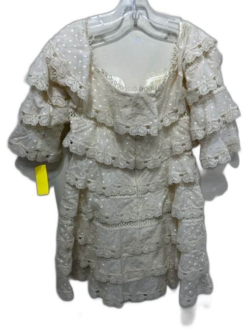 Zimmermann Size 3 Cream White Cotton & Silk Long Sleeve Lace Trim Tiered Dress Cream White / 3