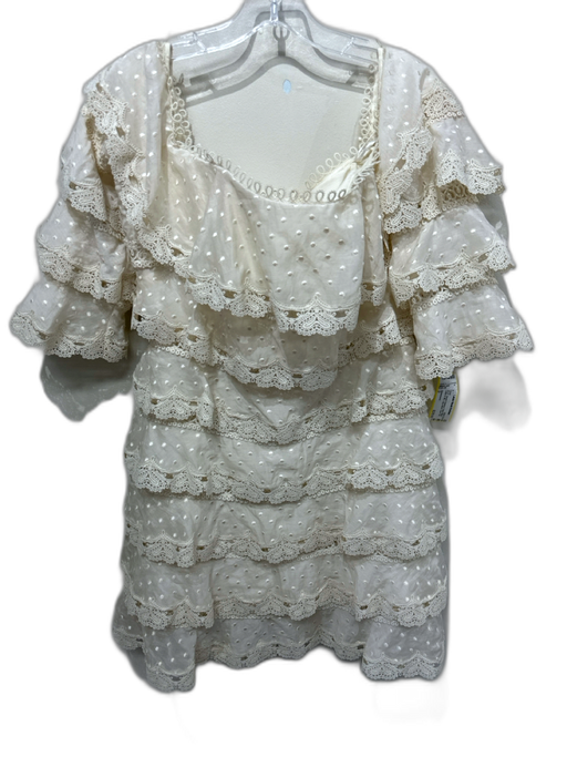 Zimmermann Size 3 Cream White Cotton & Silk Long Sleeve Lace Trim Tiered Dress Cream White / 3