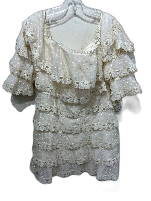 Zimmermann Size 3 Cream White Cotton & Silk Long Sleeve Lace Trim Tiered Dress Cream White / 3