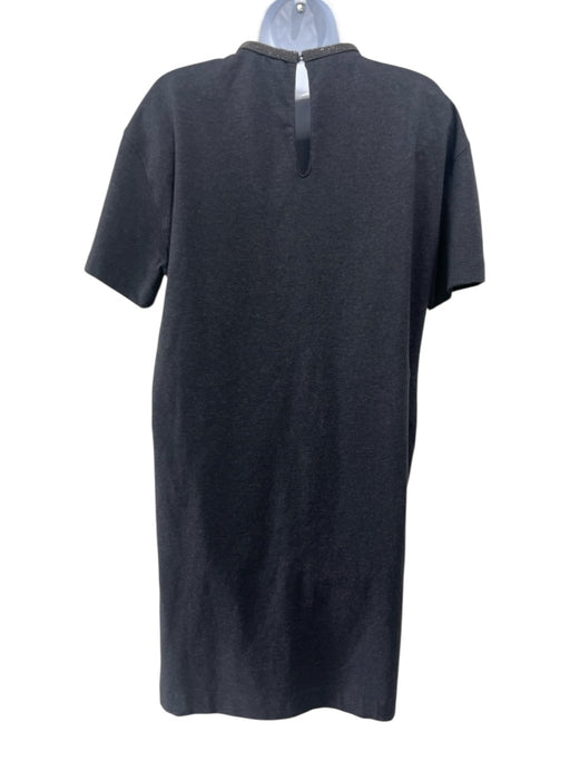 Brunello Cucinelli Size Small Dark Gray Cotton Blend Short Sleeve Monili Dress Dark Gray / Small