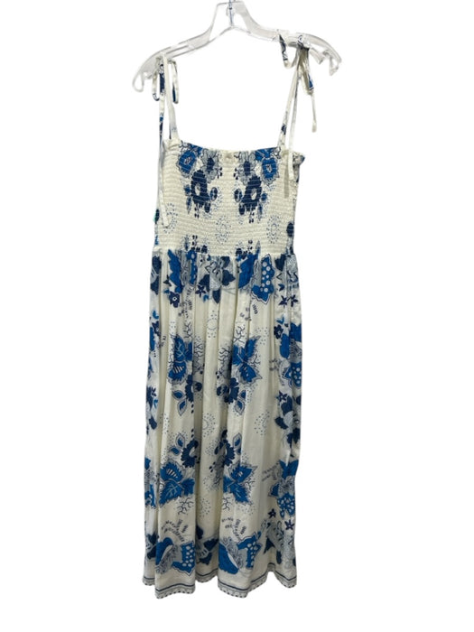 Alix of Bohemia Size S Cream & Blue Cotton Spaghetti Strap Floral Print Dress Cream & Blue / S