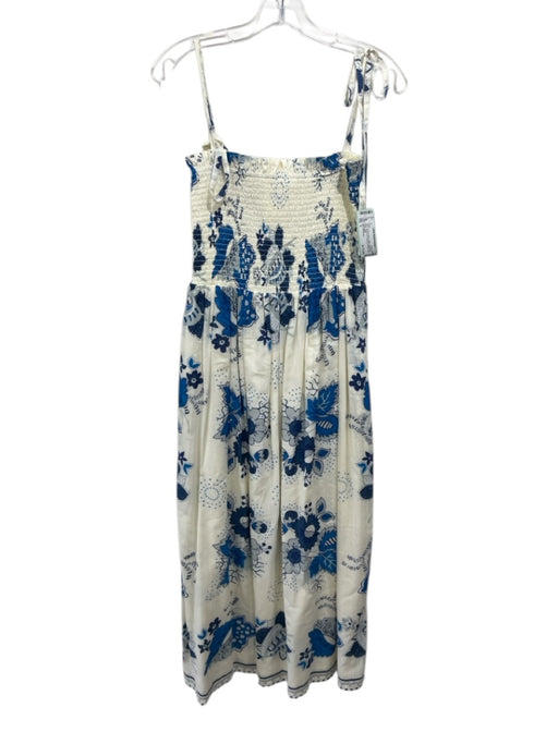 Alix of Bohemia Size S Cream & Blue Cotton Spaghetti Strap Floral Print Dress Cream & Blue / S