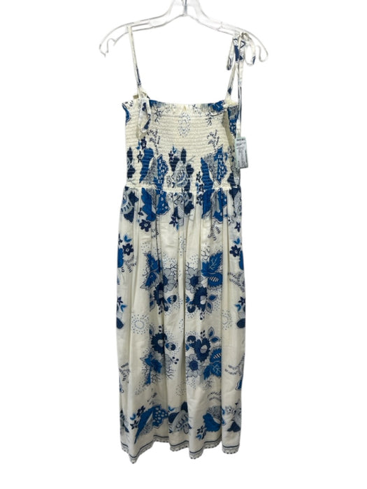 Alix of Bohemia Size S Cream & Blue Cotton Spaghetti Strap Floral Print Dress Cream & Blue / S