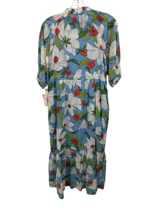 Banjanan Size XS Blue & Multi Cotton Floral 1/2 Puff Sleeve 1/2 Button Dress Blue & Multi / XS