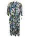 Banjanan Size XS Blue & Multi Cotton Floral 1/2 Puff Sleeve 1/2 Button Dress Blue & Multi / XS