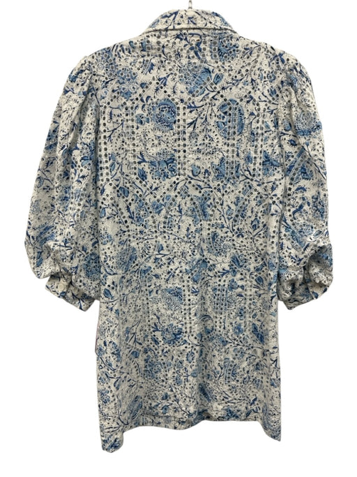 Love The Label Size S White & Blue Cotton Floral Eyelet 1/2 Puff Sleeve Dress White & Blue / S