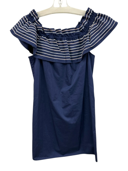 Parker Size M Navy Blue & White Cotton Floral Embroidered Off Shoulder Dress Navy Blue & White / M