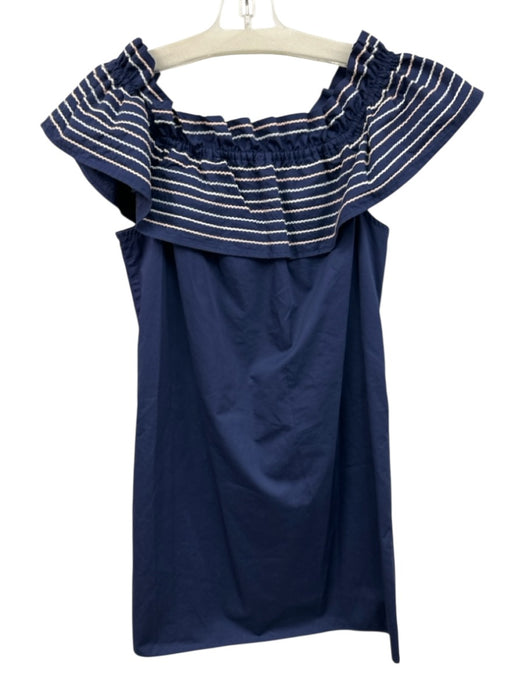 Parker Size M Navy Blue & White Cotton Floral Embroidered Off Shoulder Dress Navy Blue & White / M