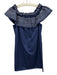 Parker Size M Navy Blue & White Cotton Floral Embroidered Off Shoulder Dress Navy Blue & White / M