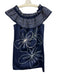 Parker Size M Navy Blue & White Cotton Floral Embroidered Off Shoulder Dress Navy Blue & White / M