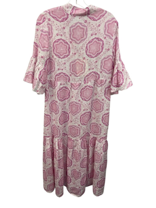 Temptation Positano Size S White & Pink Linen Geometric Floral Print Dress White & Pink / S
