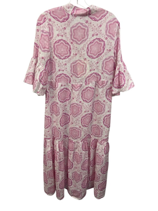 Temptation Positano Size S White & Pink Linen Geometric Floral Print Dress White & Pink / S
