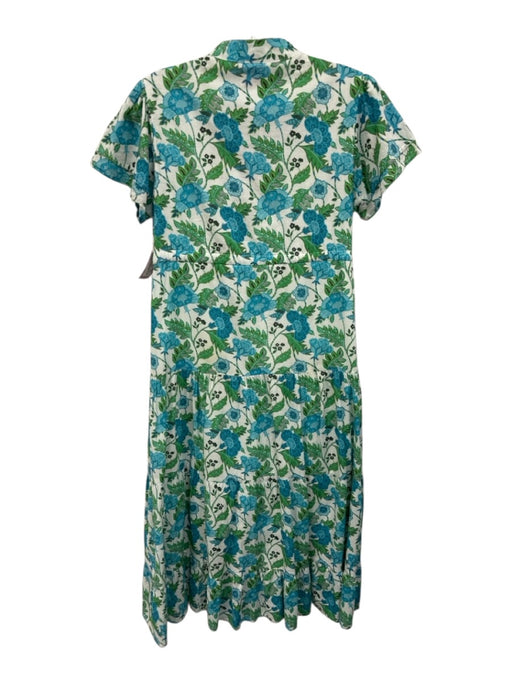 Victoria Dunn Size XS White, Blue & Green Cotton Floral Cap Sleeve Dress White, Blue & Green / XS