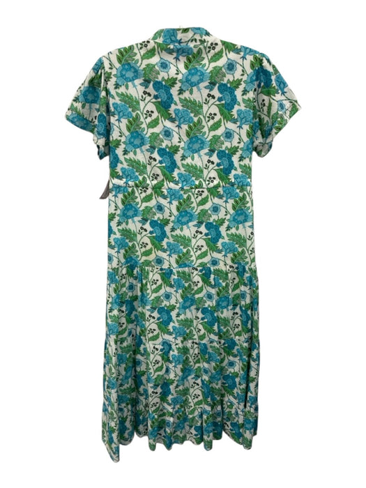 Victoria Dunn Size XS White, Blue & Green Cotton Floral Cap Sleeve Dress White, Blue & Green / XS