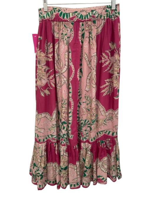 Love The Label Size S Pink & Green Cotton Blend Elastic Back Bow Print Skirt Pink & Green / S