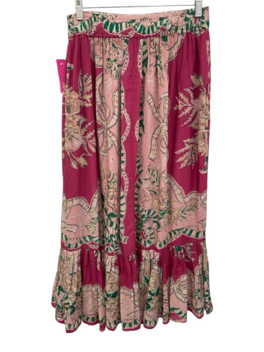 Love The Label Size S Pink & Green Cotton Blend Elastic Back Bow Print Skirt Pink & Green / S