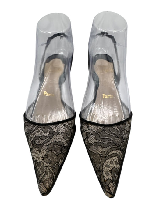 Christian Louboutin Shoe Size 36.5 Black textile upper Lace Mid Heel Slingbacks Black / 36.5