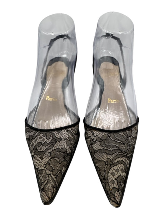 Christian Louboutin Shoe Size 36.5 Black textile upper Lace Mid Heel Slingbacks Black / 36.5