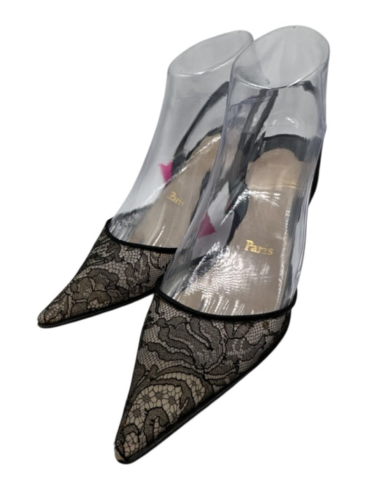 Christian Louboutin Shoe Size 36.5 Black textile upper Lace Mid Heel Slingbacks Black / 36.5