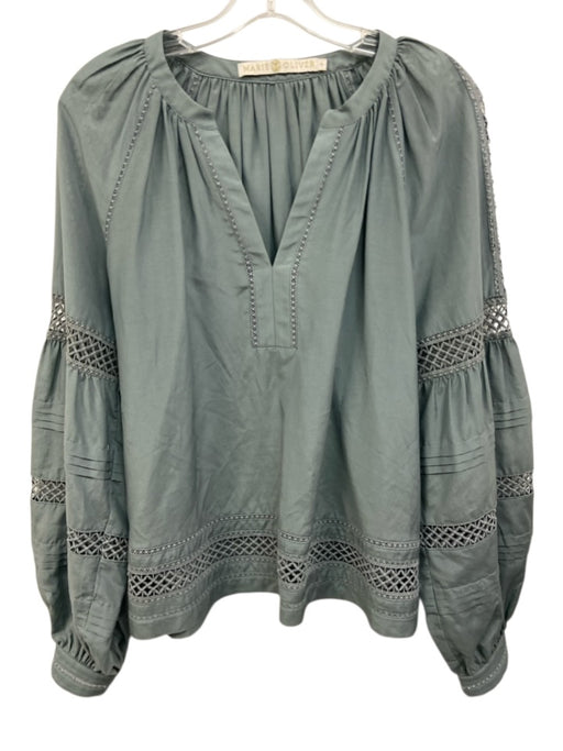 Marie Oliver Size M Sage green Cotton & Silk Long puff sleeve Crochet Lace Top Sage green / M
