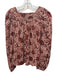 Ulla Johnson Size 4 Brown & Cream Cotton & Rayon Long Balloon Sleeve V Neck Top Brown & Cream / 4
