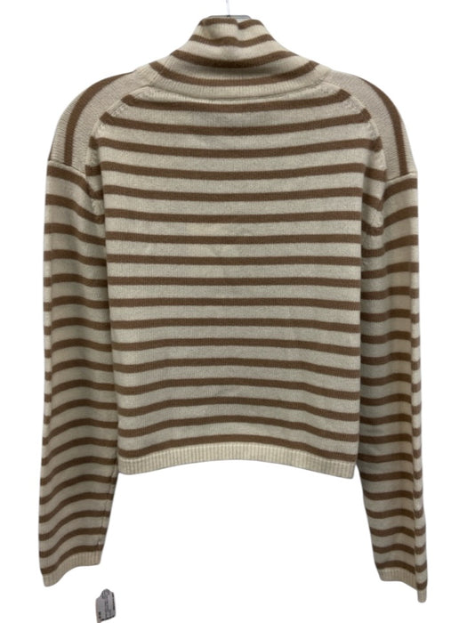 Theory Size P Cream & Beige Wool Blend Striped Band Turtleneck Cropped Sweater Cream & Beige / P