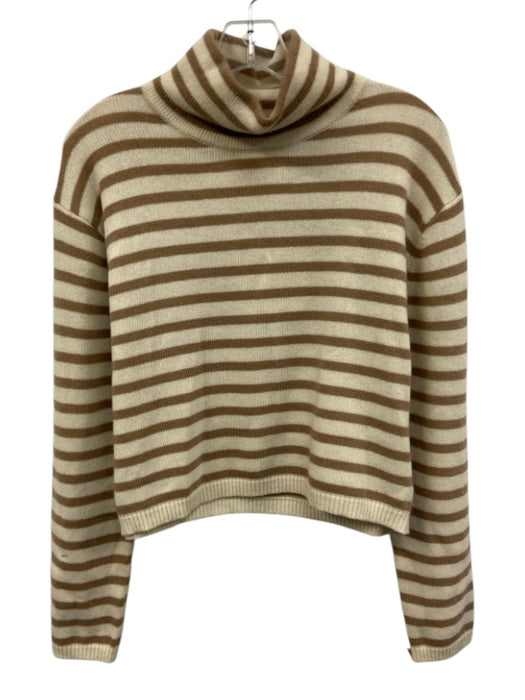 Theory Size P Cream & Beige Wool Blend Striped Band Turtleneck Cropped Sweater Cream & Beige / P