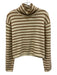 Theory Size P Cream & Beige Wool Blend Striped Band Turtleneck Cropped Sweater Cream & Beige / P