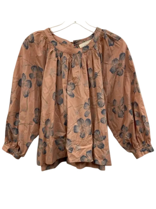 The Great Size 1 Pink & blue Cotton Floral Long Balloon Sleeve Gathered Neck Top Pink & blue / 1