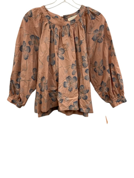 The Great Size 1 Pink & blue Cotton Floral Long Balloon Sleeve Gathered Neck Top Pink & blue / 1