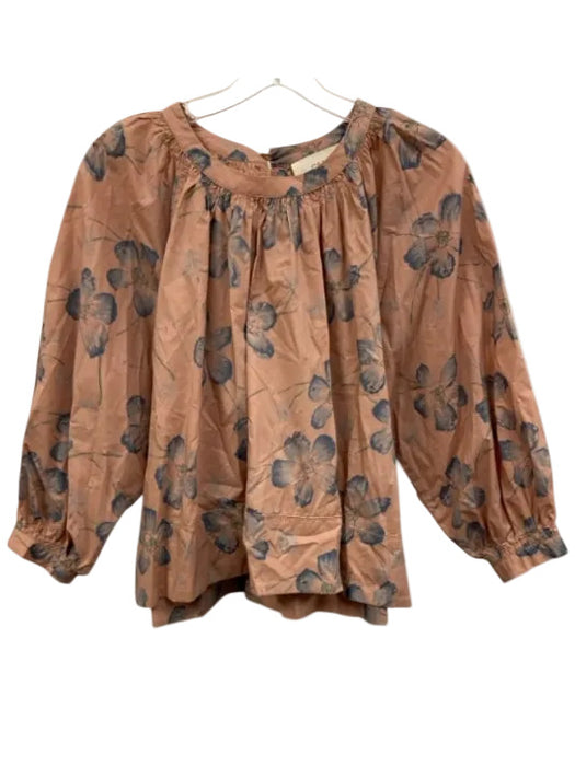The Great Size 1 Pink & blue Cotton Floral Long Balloon Sleeve Gathered Neck Top Pink & blue / 1