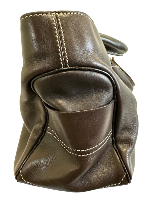 Celine Dark Brown Leather Top Handle Zip Pocket Multiple Compartments Hand Bag Dark Brown